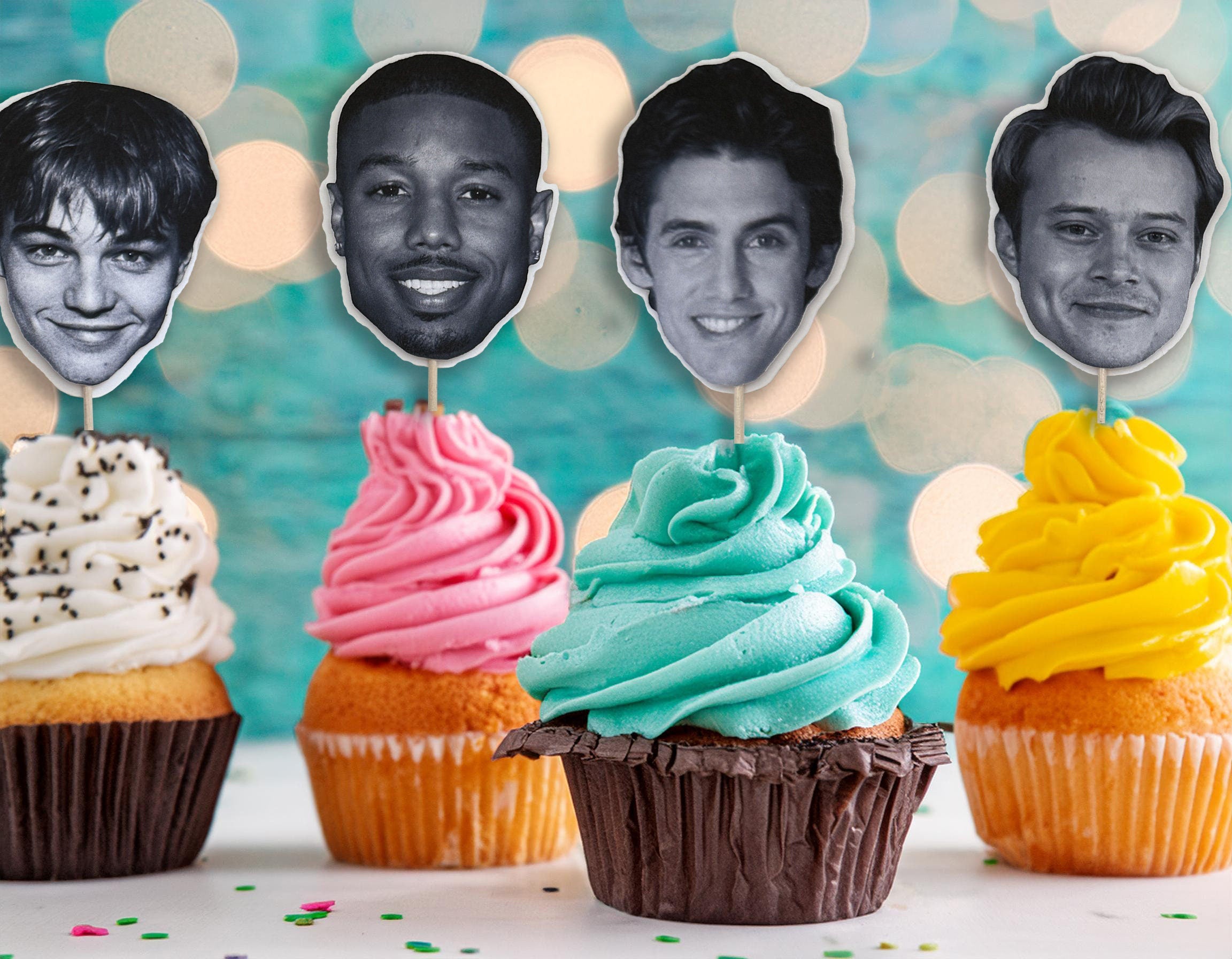 Custom Face Cupcake Toppers with Photos, Personalized Birthday Cupcake Picks, Photo Cake Toppers, Adult Birthday Party Decor
