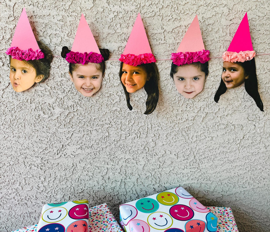 SHADES OF PINK Custom Face Birthday Banner with Photos, 30th 40th 50th Birthday Party Decor, Personalized Party Banner, Adult Birthday Decoration Pink Hats