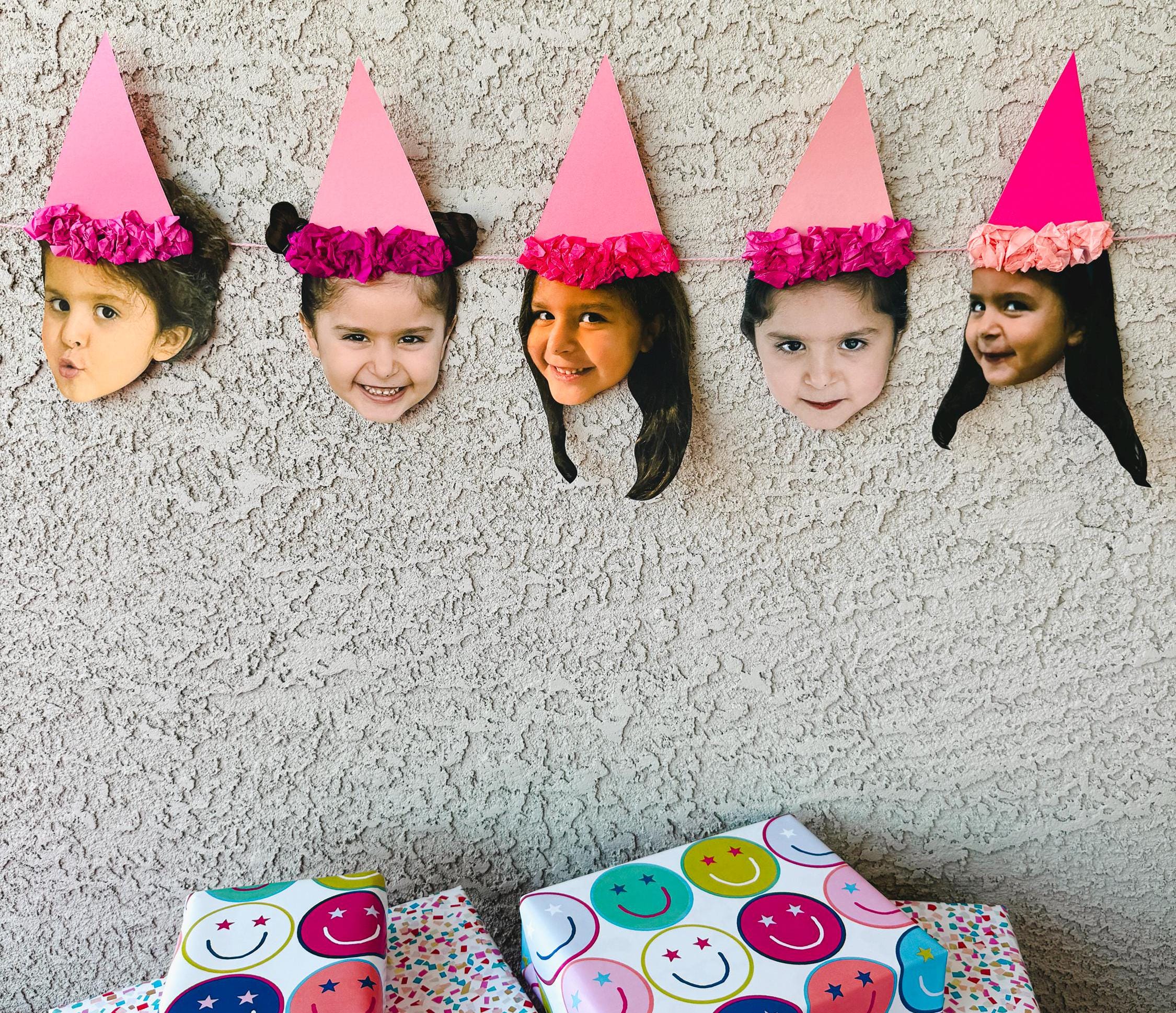SHADES OF PINK Custom Face Birthday Banner with Photos, 30th 40th 50th Birthday Party Decor, Personalized Party Banner, Adult Birthday Decoration Pink Hats