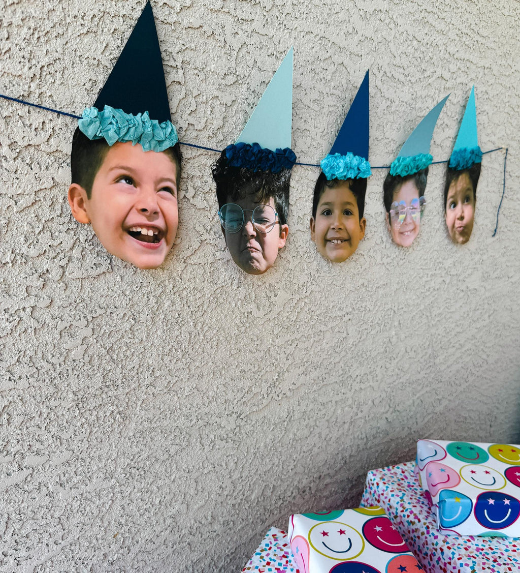SHADES OF BLUE Custom Face Birthday Banner with Photos, 30th 40th 50th Birthday Party Decor, Personalized Party Banner, Adult Birthday Decoration Blue Hats