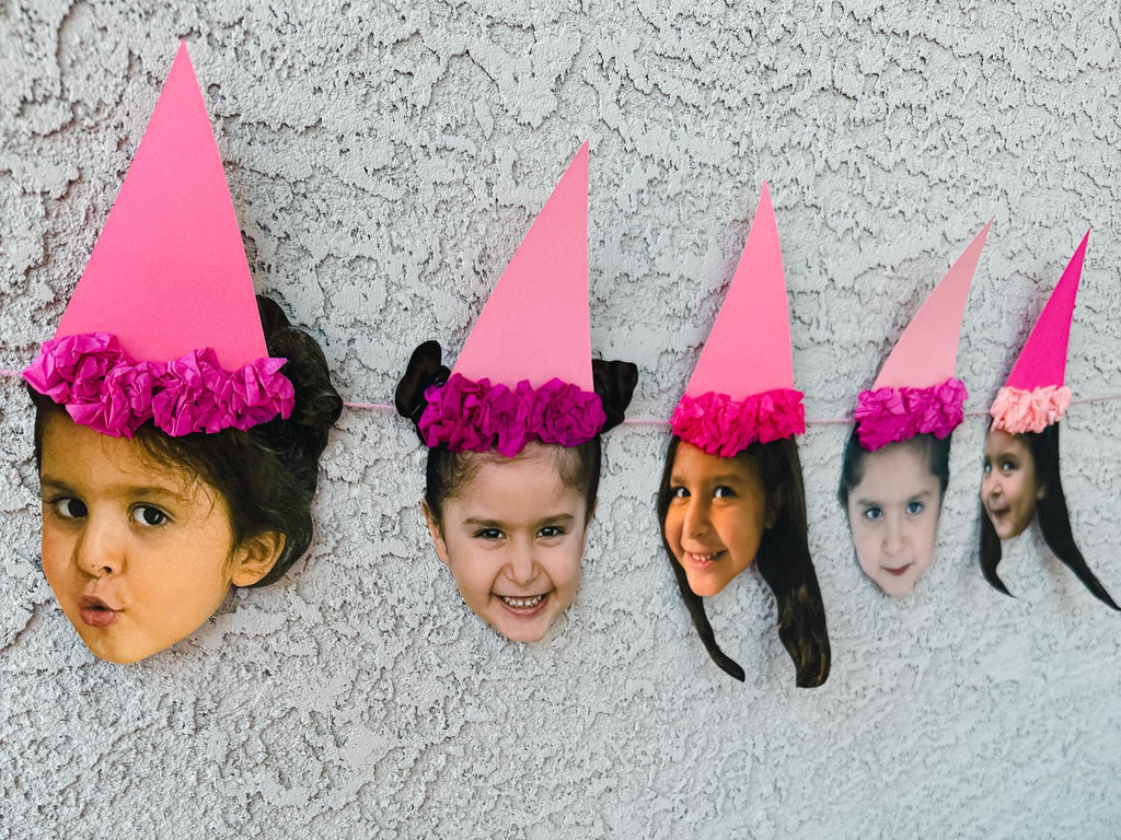SHADES OF PINK Custom Face Birthday Banner with Photos, 30th 40th 50th Birthday Party Decor, Personalized Party Banner, Adult Birthday Decoration Pink Hats