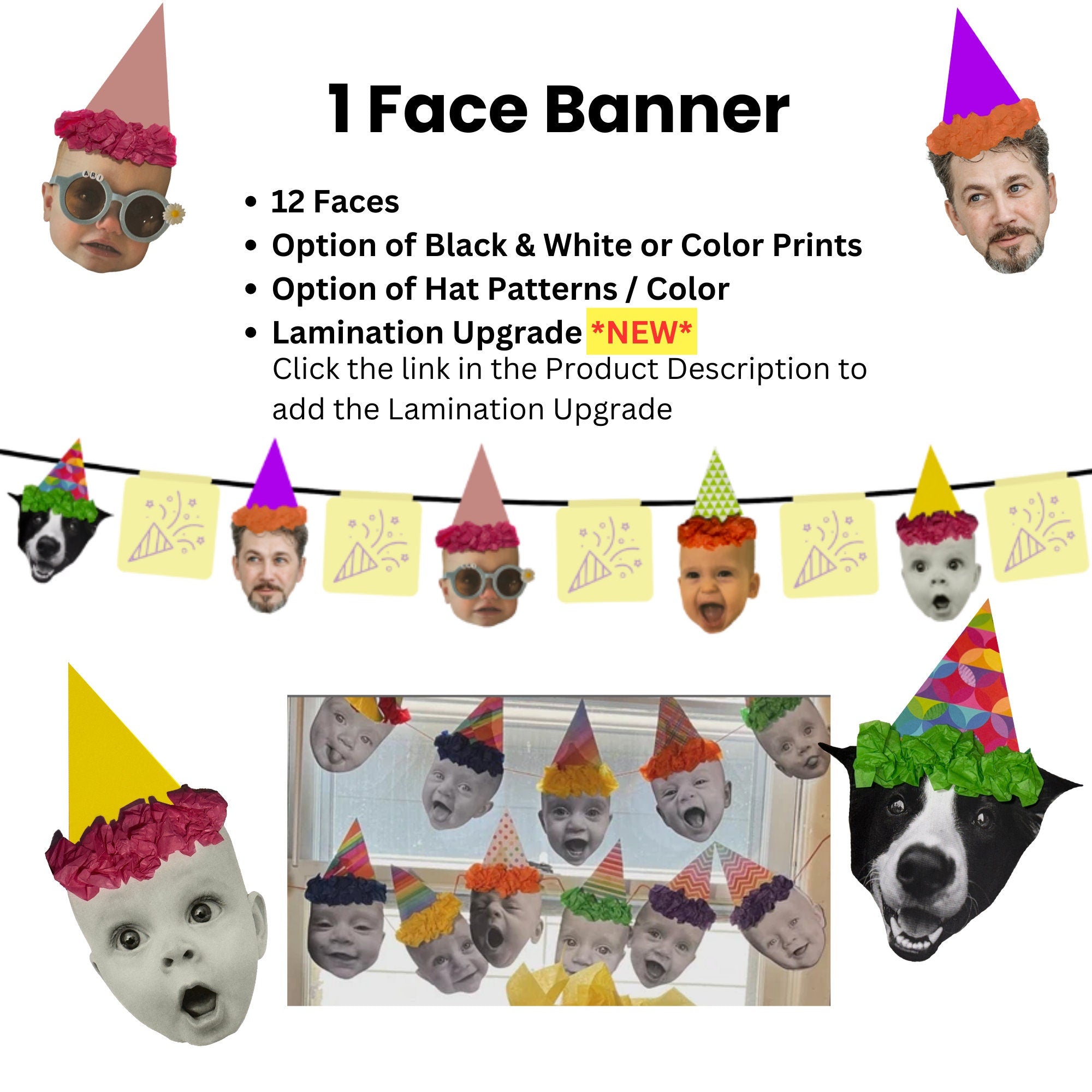 Custom Face Party Bundle with Banner Confetti Cupcake Toppers, Personalized Birthday Party Decor Set, Adult Birthday Decorations