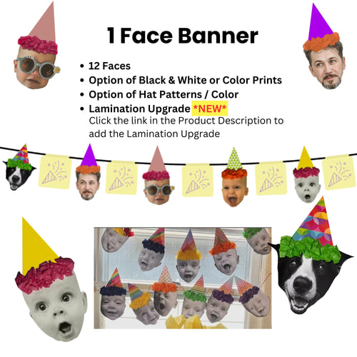 Custom Face Party Bundle with Banner Confetti Cupcake Toppers, Personalized Birthday Party Decor Set, Adult Birthday Decorations