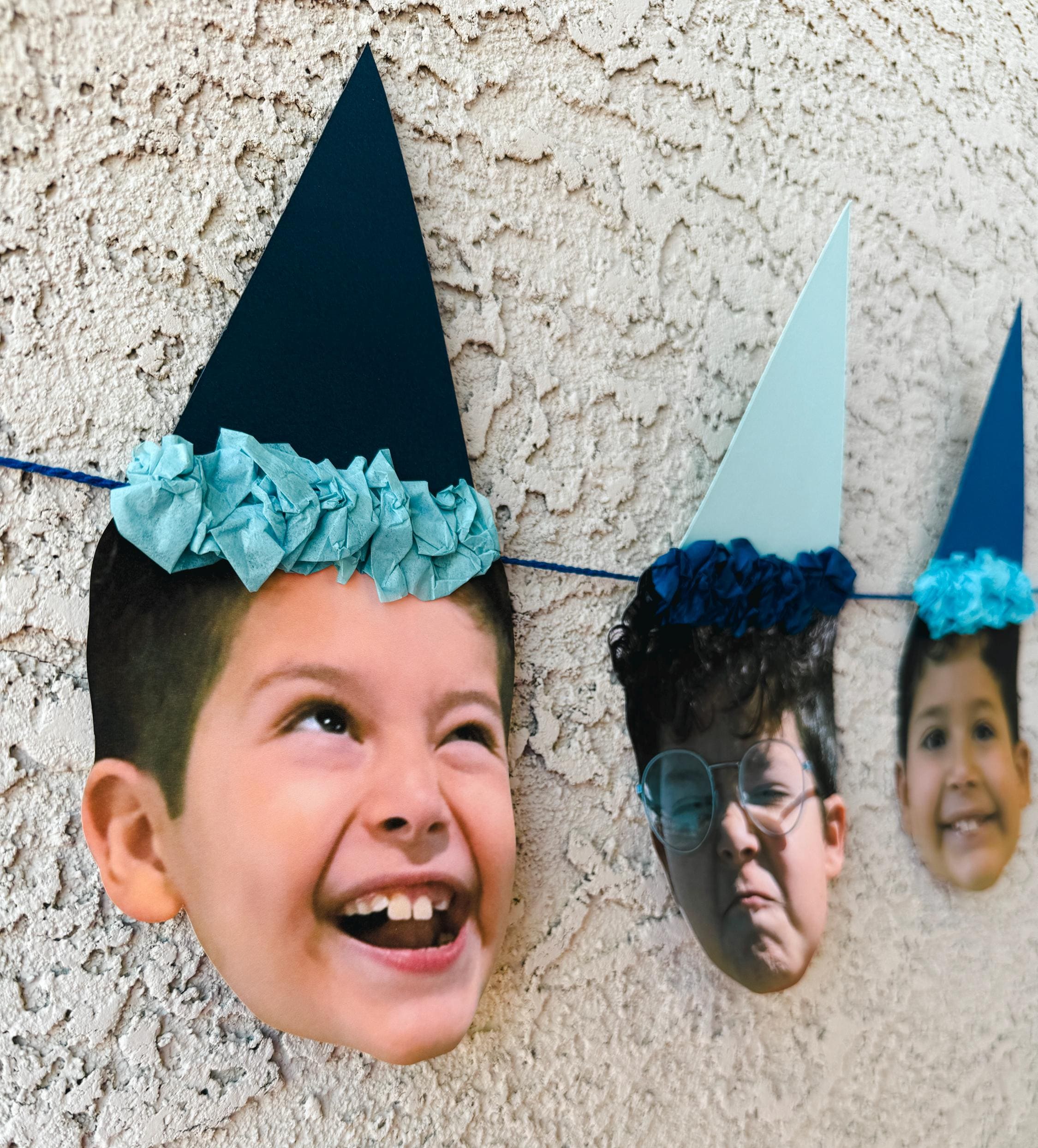 SHADES OF BLUE Custom Face Birthday Banner with Photos, 30th 40th 50th Birthday Party Decor, Personalized Party Banner, Adult Birthday Decoration Blue Hats