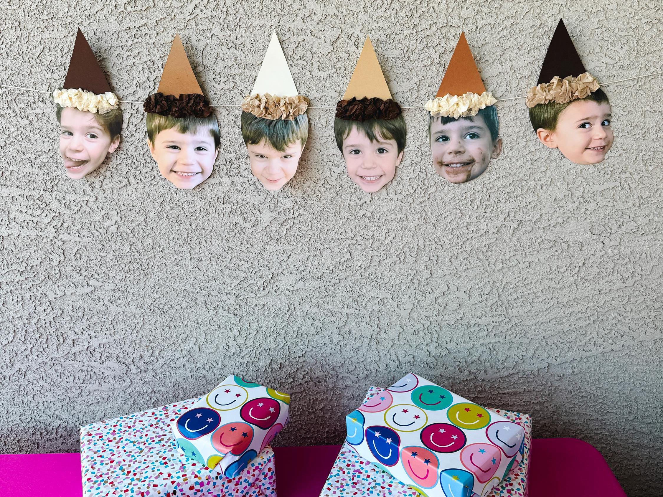 NEUTRALS Custom Face Birthday Banner with Photos, 30th 40th 50th Birthday Party Decor, Personalized Party Banner, Adult Birthday Decoration Brown Hat