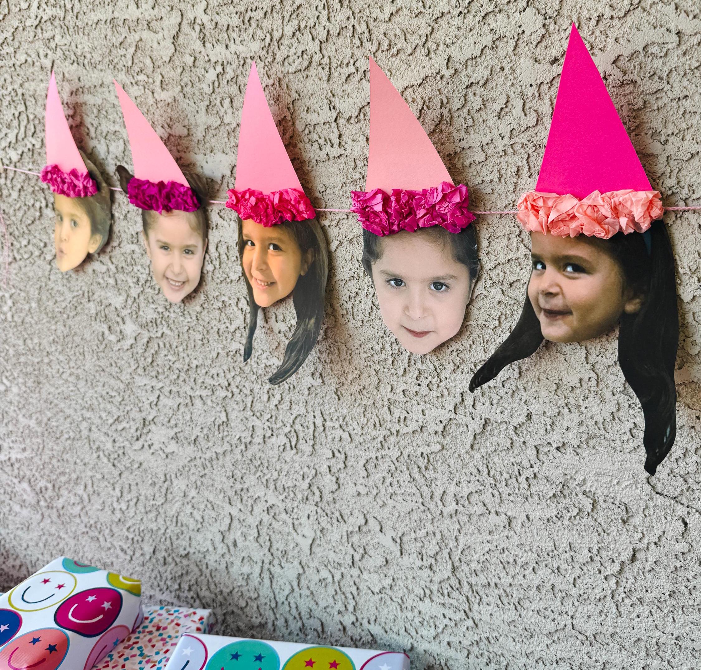 SHADES OF PINK Custom Face Birthday Banner with Photos, 30th 40th 50th Birthday Party Decor, Personalized Party Banner, Adult Birthday Decoration Pink Hats