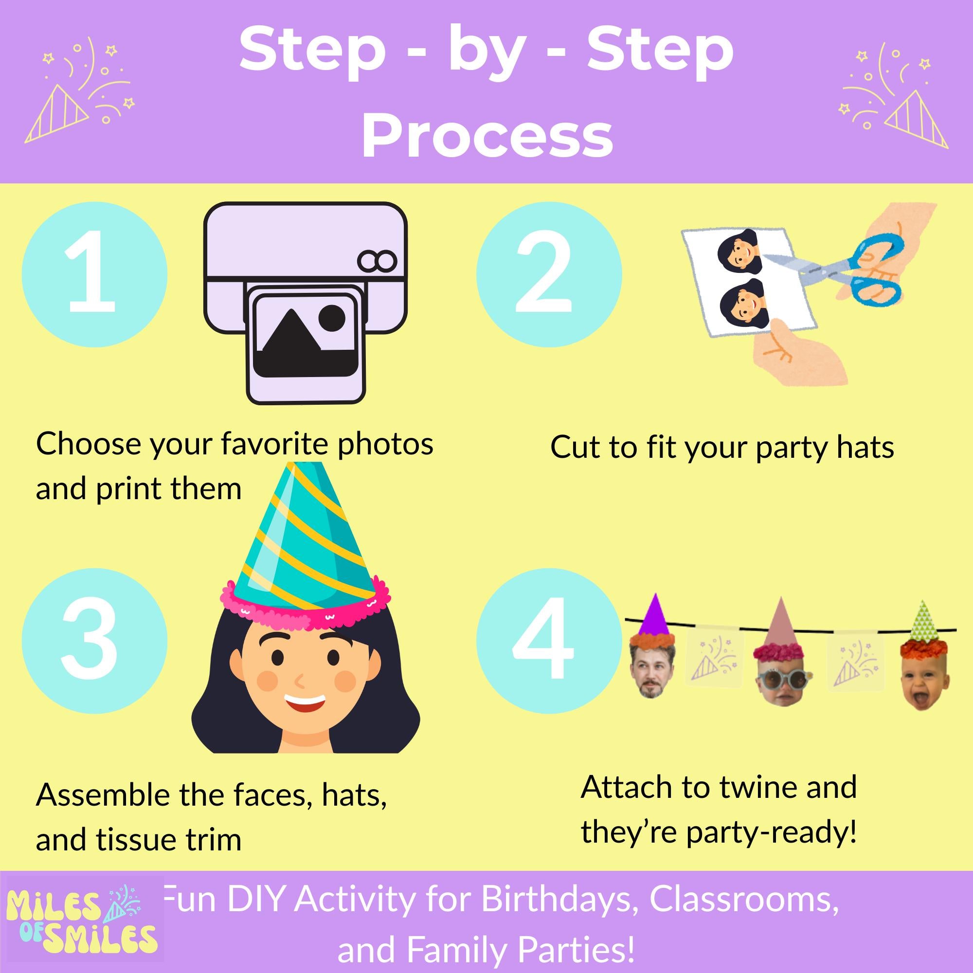 DIY Birthday Party Hat Kit: 12 Paper Hats, Tissue & Twine
