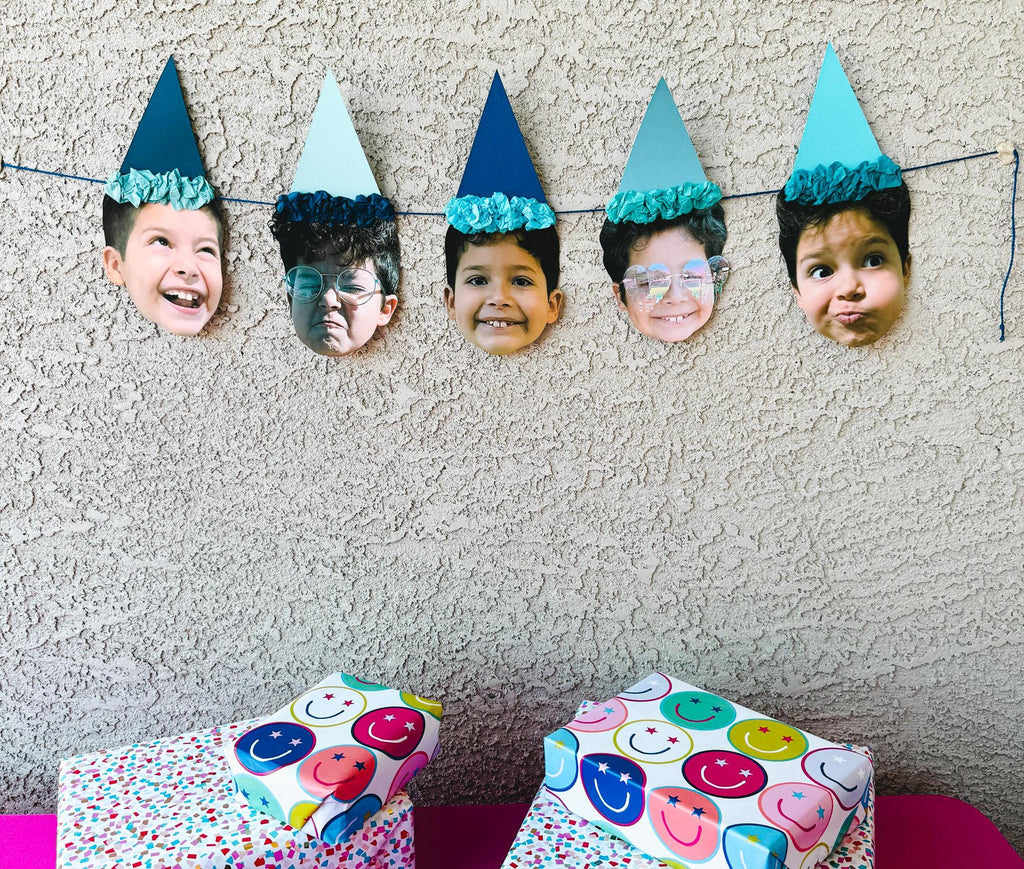 SHADES OF BLUE Custom Face Birthday Banner with Photos, 30th 40th 50th Birthday Party Decor, Personalized Party Banner, Adult Birthday Decoration Blue Hats
