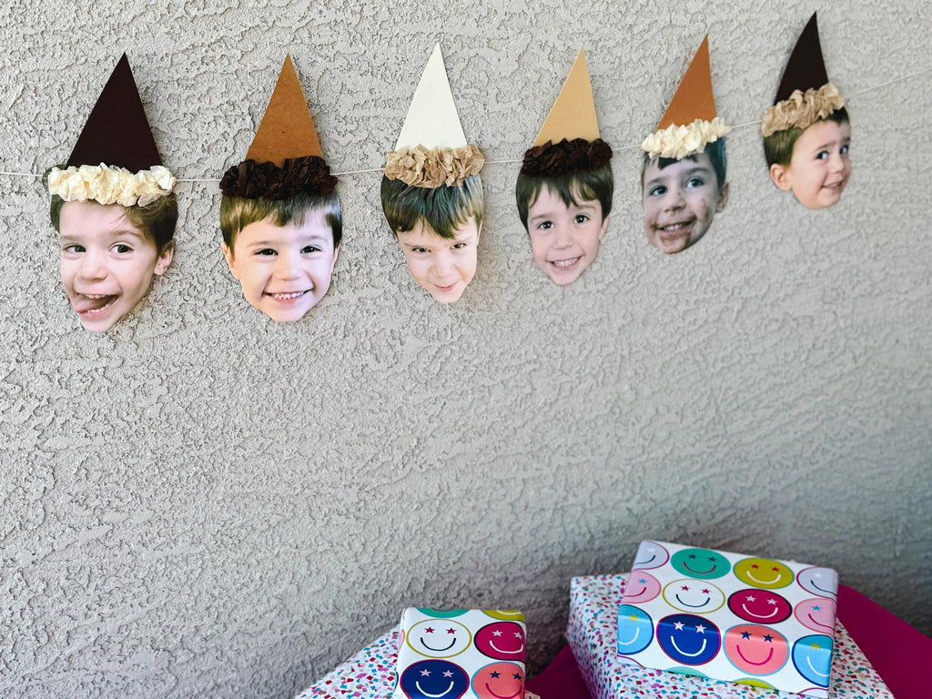 NEUTRALS Custom Face Birthday Banner with Photos, 30th 40th 50th Birthday Party Decor, Personalized Party Banner, Adult Birthday Decoration Brown Hat
