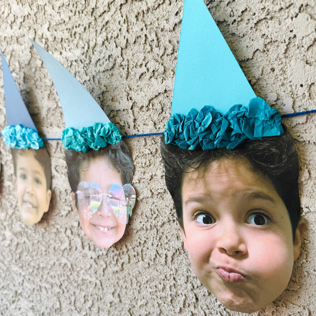 SHADES OF BLUE Custom Face Birthday Banner with Photos, 30th 40th 50th Birthday Party Decor, Personalized Party Banner, Adult Birthday Decoration Blue Hats