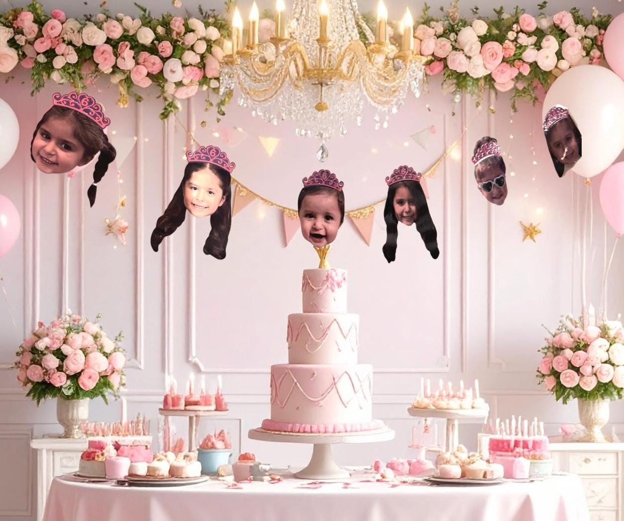 Custom Princess Face Banner: Laminated Birthday Party Garland