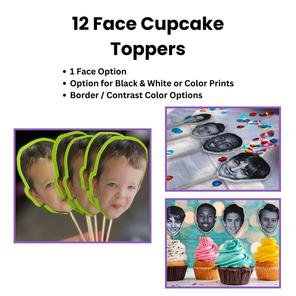 Custom Face Party Bundle with Banner Confetti Cupcake Toppers, Personalized Birthday Party Decor Set, Adult Birthday Decorations