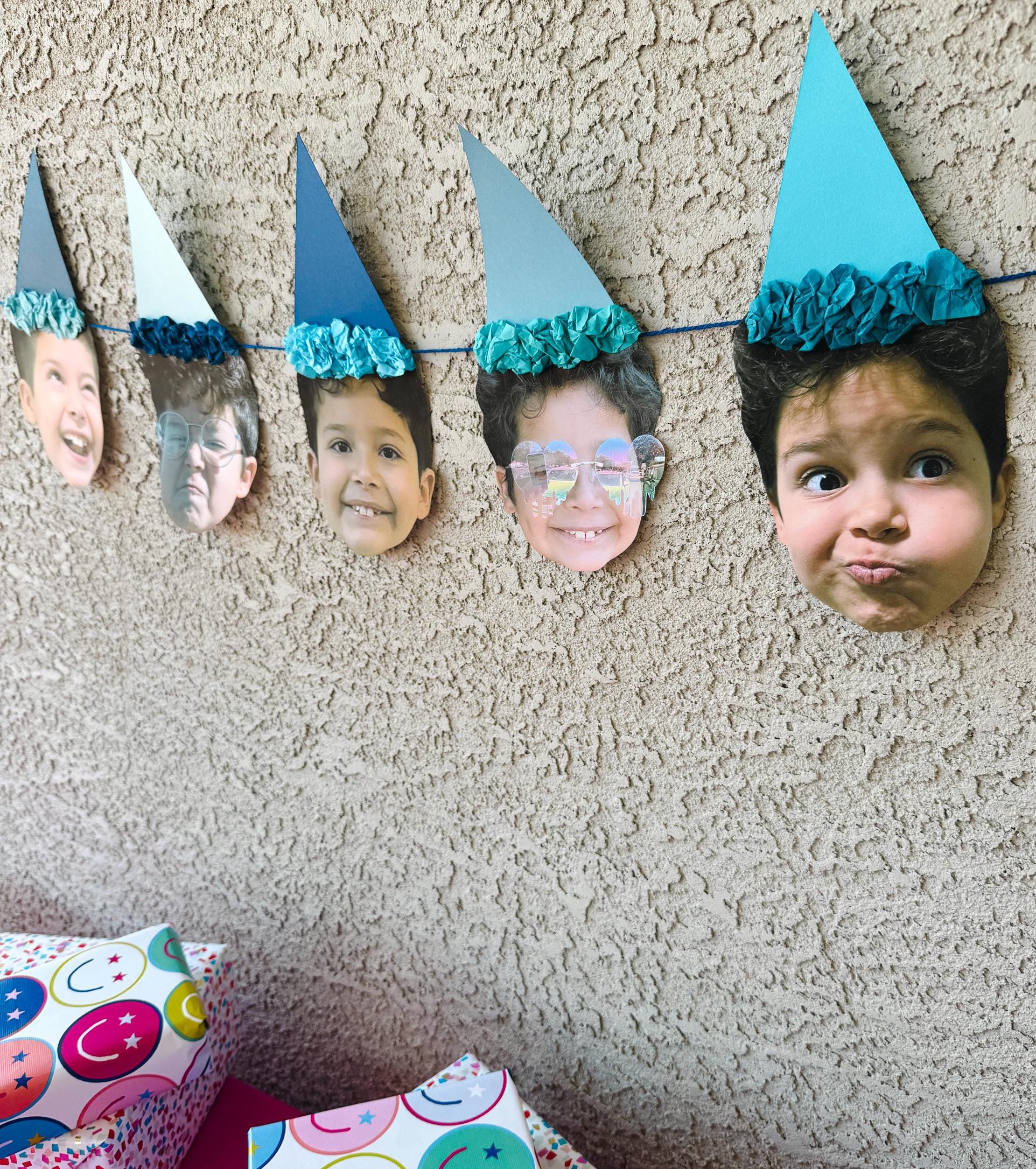SHADES OF BLUE Custom Face Birthday Banner with Photos, 30th 40th 50th Birthday Party Decor, Personalized Party Banner, Adult Birthday Decoration Blue Hats