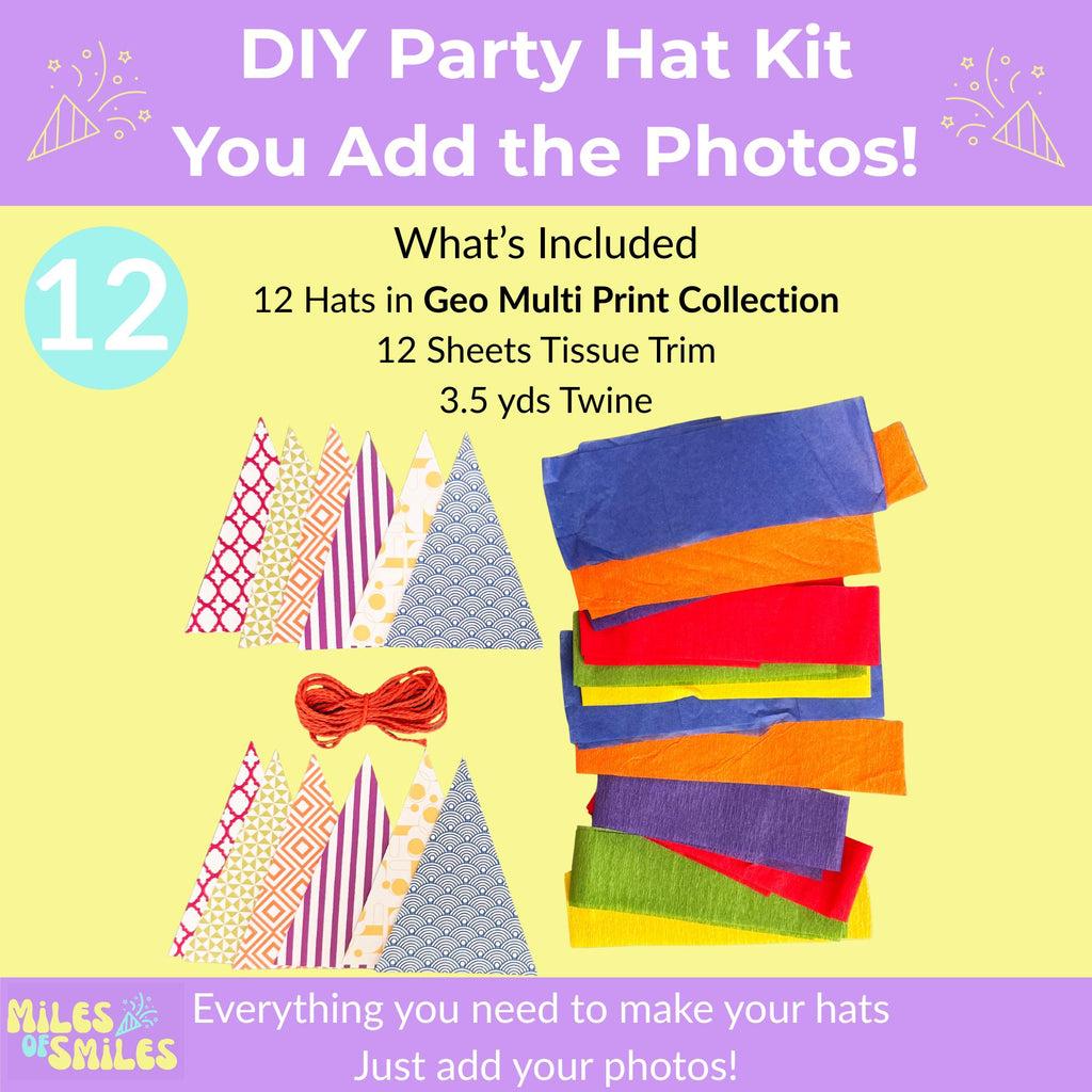 DIY Birthday Party Hat Kit: 12 Paper Hats, Tissue & Twine