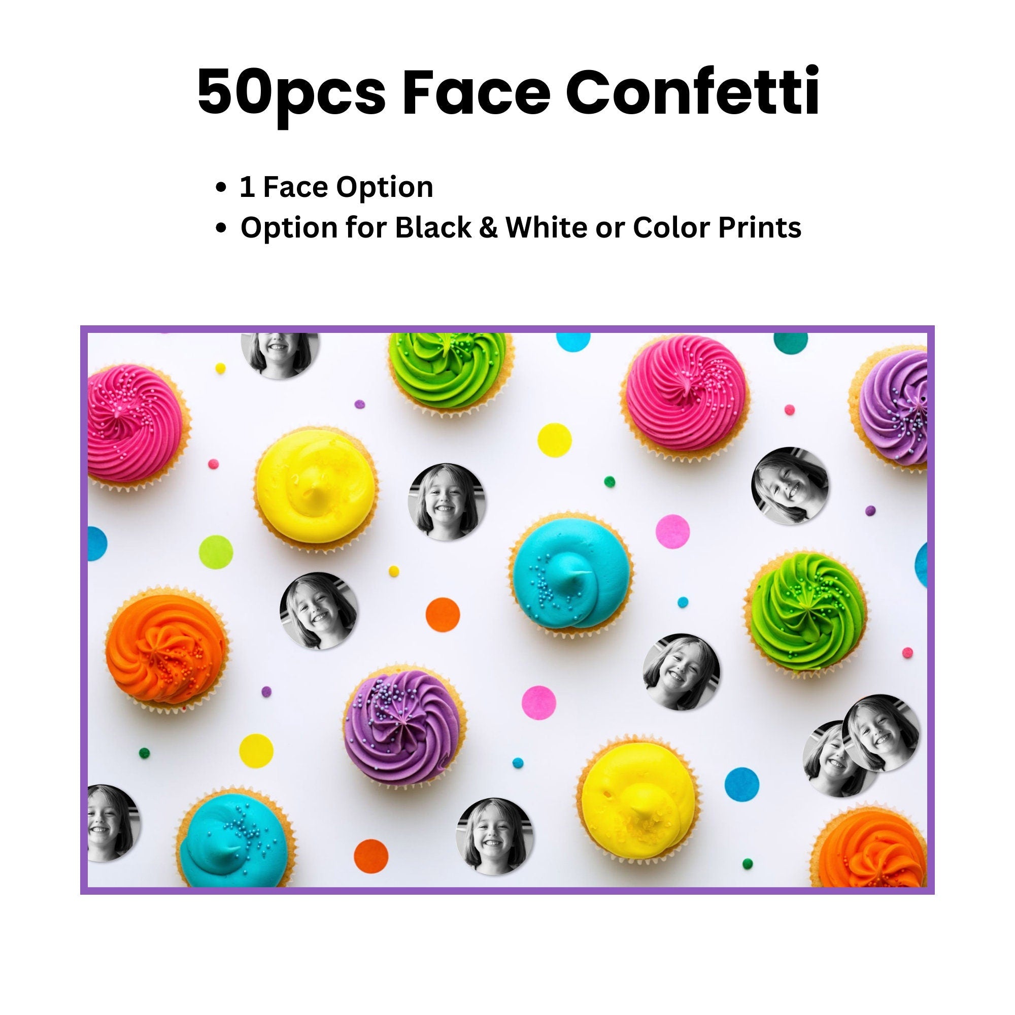 Custom Face Party Bundle with Banner Confetti Cupcake Toppers, Personalized Birthday Party Decor Set, Adult Birthday Decorations