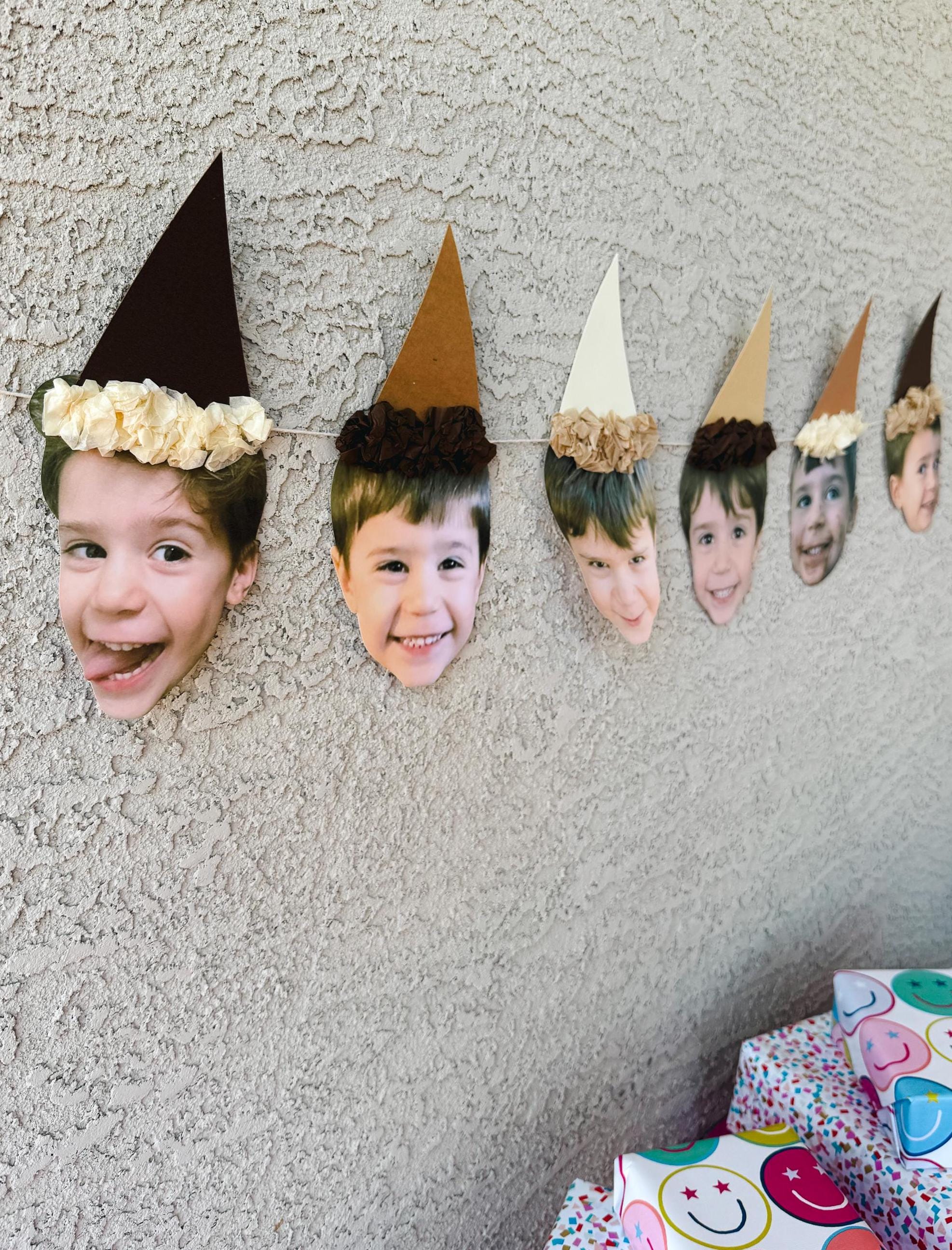 NEUTRALS Custom Face Birthday Banner with Photos, 30th 40th 50th Birthday Party Decor, Personalized Party Banner, Adult Birthday Decoration Brown Hat